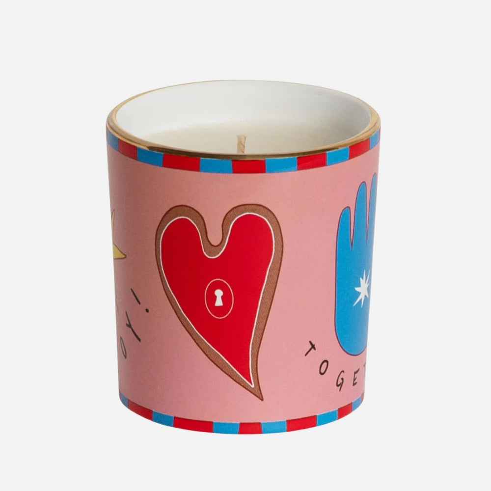 Bitossi Home Joy scented candle in a pink porcelain container, 10.3cm, front view
