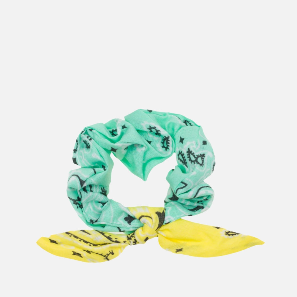 Call It By Your Name Chouchou quilted scrunchie in mint and pale yellow, front view