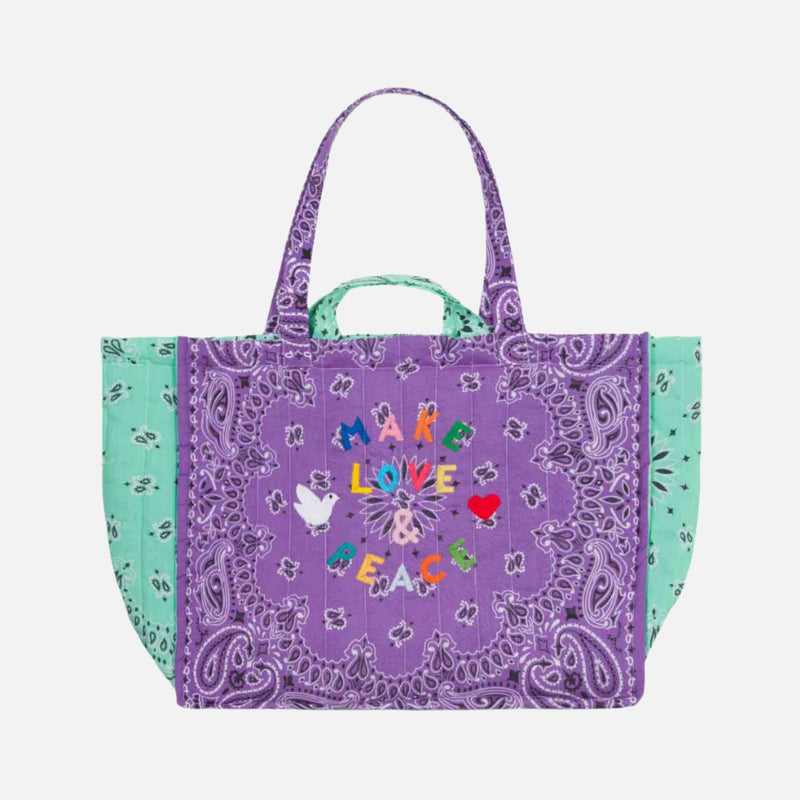 Make Love & Peace Tote Bag, Mint Lilac