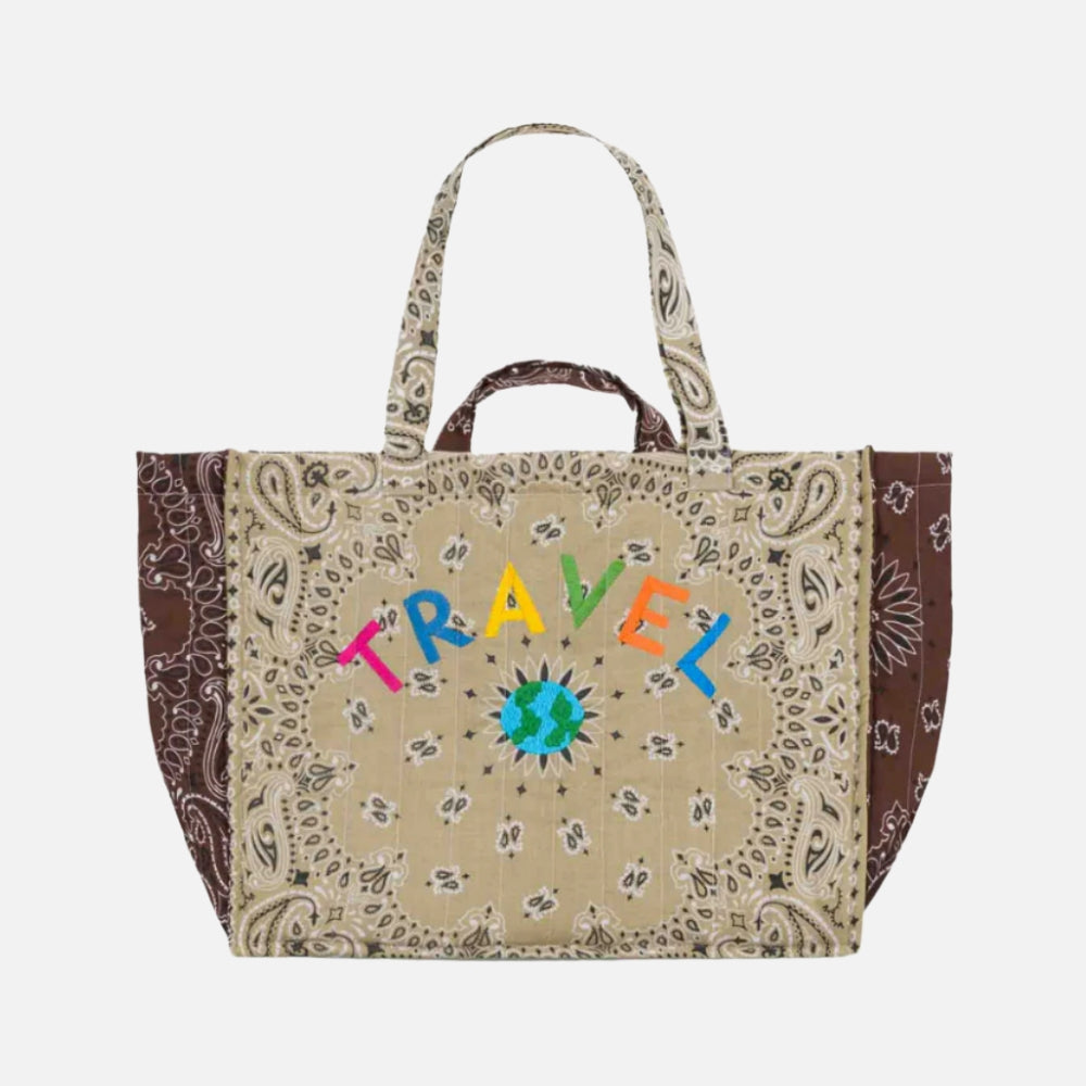 Travel Mapmonde Tote Bag, Beige