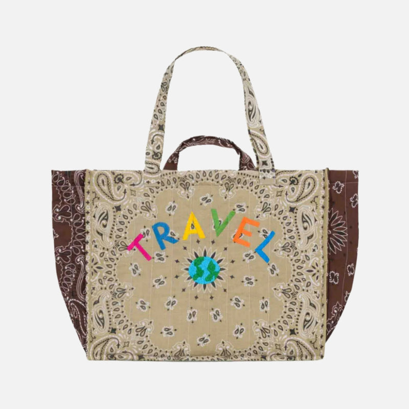 Travel Mapmonde Tote Bag, Beige