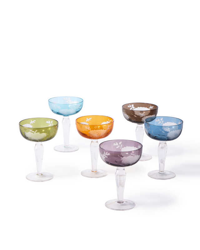 Peony Multicolour Coupe Glasses – (Set of 6)
