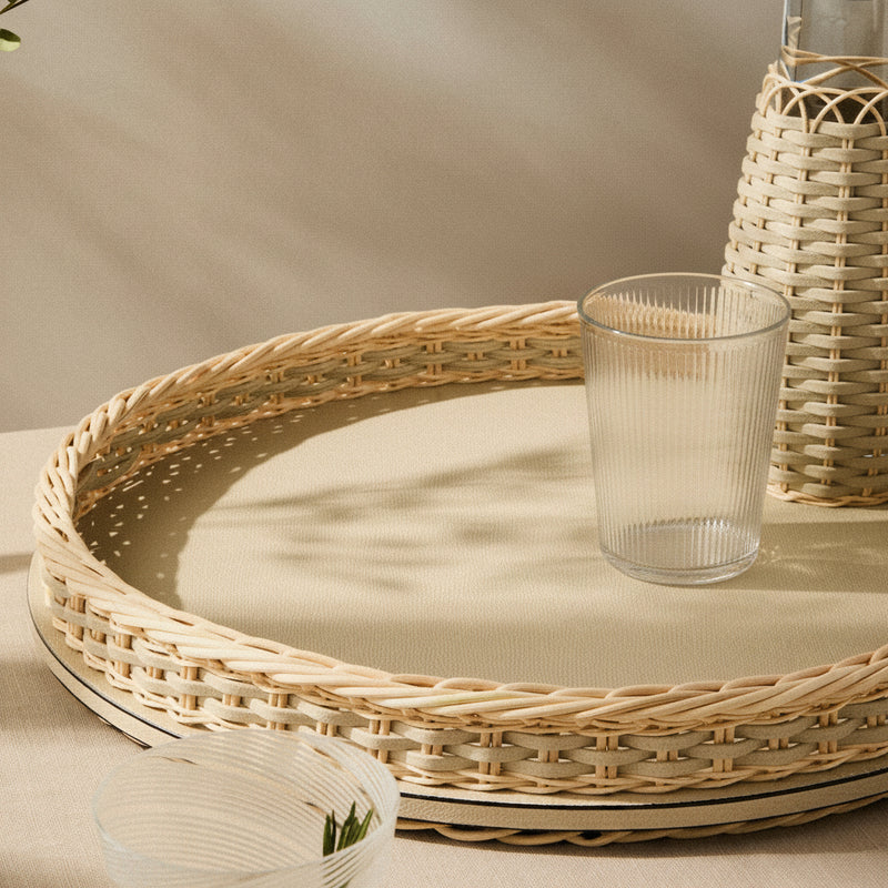 Orsay Rattan Round Tray Ivory (Large)
