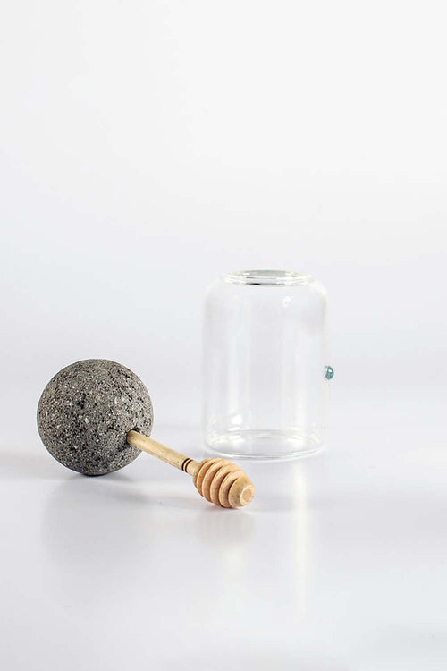 Honey Pot with Dipper, Volcanic Stone, 12cm