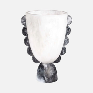 Como Scalloped Urn, B&W Marbleised Acrylic, 38cm