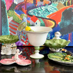 وعاء فاكهة خزفي على شكل فيل مرسوم يدويًا - صناعة إيطالية