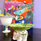 وعاء فاكهة خزفي على شكل فيل مرسوم يدويًا - صناعة إيطالية