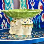 وعاء فاكهة خزفي على شكل فيل مرسوم يدويًا - صناعة إيطالية