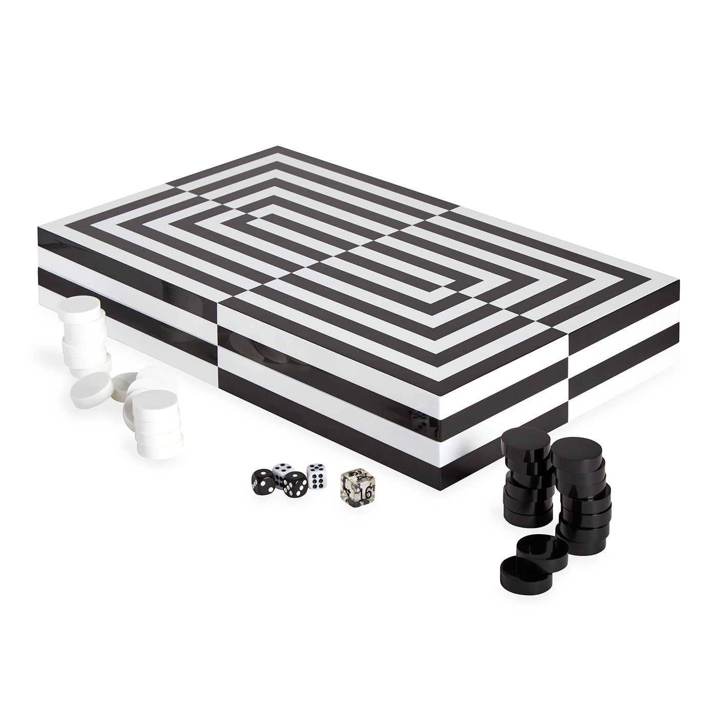 Op Art Backgammon Set - Black & White Lacquer Game Box