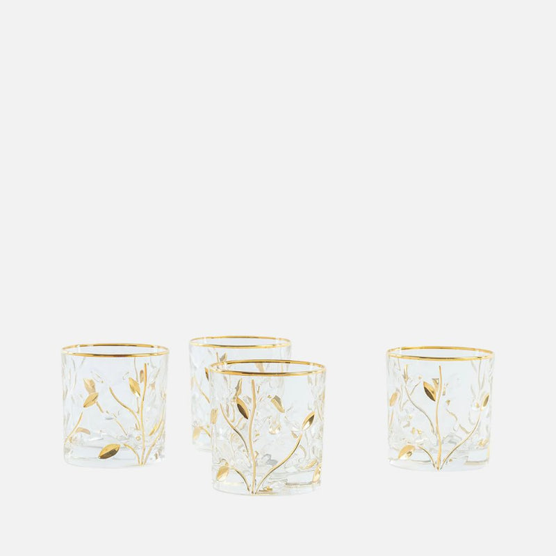 Gold Leaves Crystal Tumbler, Set of 4
