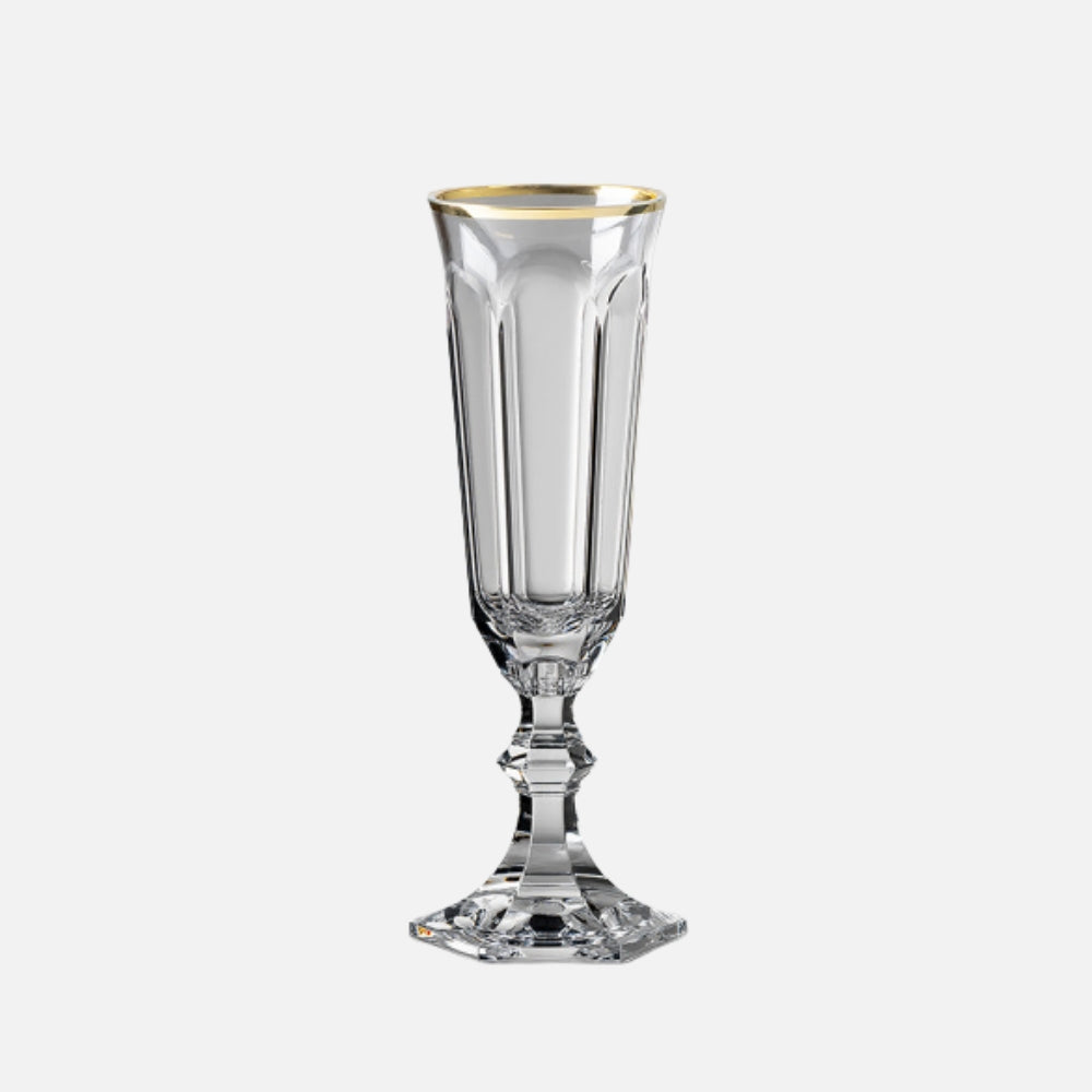 Mario Luca Giusti Dolce Vita Champagne Flute, Gold Rim in synthetic crystal, front view