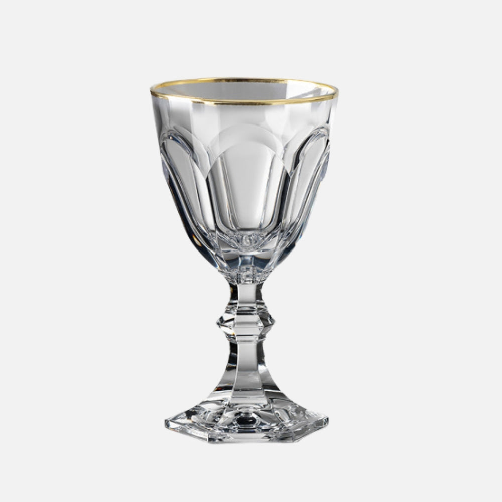 Mario Luca Giusti Dolce Vita Wine Glass, Gold Rim in synthetic crystal, front view