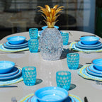 Mario Luca Giusti Lente Tumbler, Turquoise in synthetic crystal, styled in a table setting