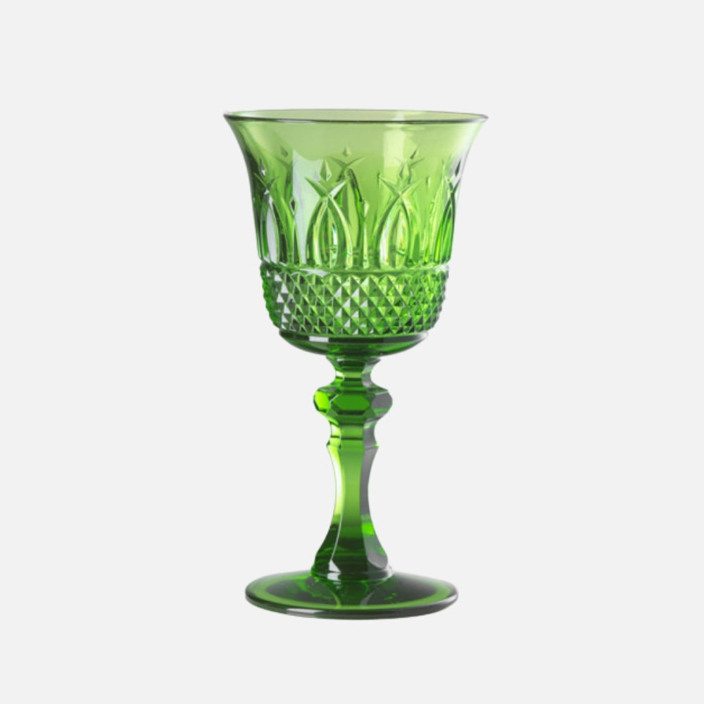 Mario Luca Giusti Nuova Italia Wine Glass, Green in synthetic crystal, front view