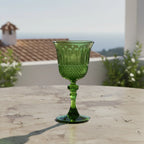 Mario Luca Giusti Nuova Italia Wine Glass, Green in synthetic crystal, styled in a table setting