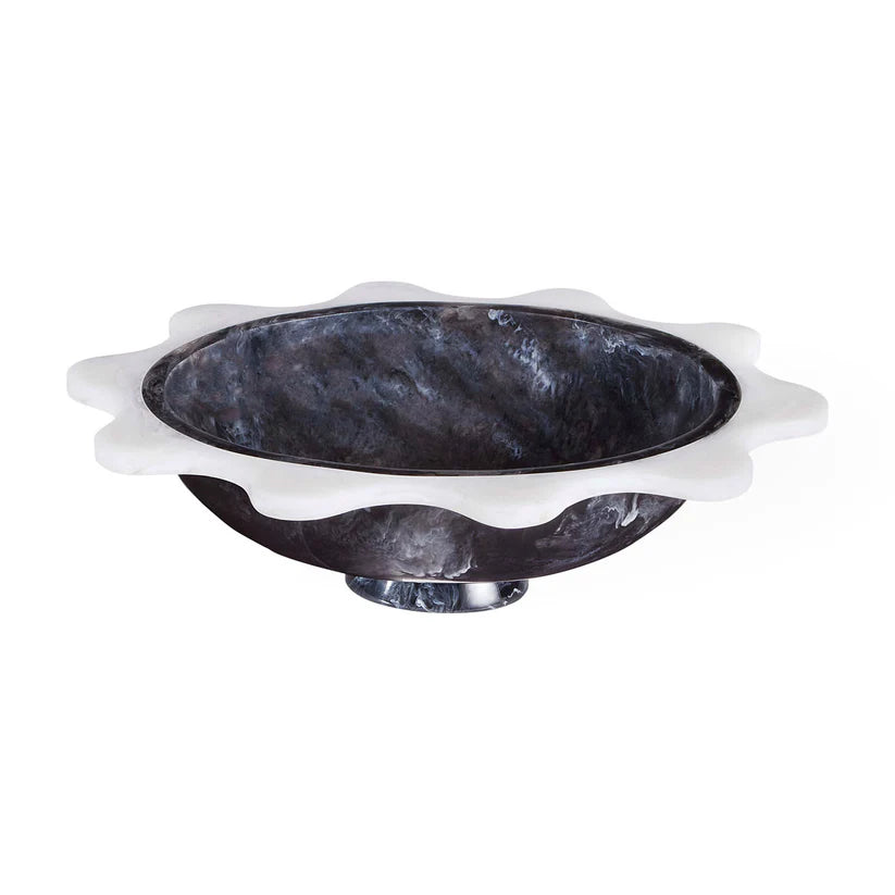 Como Black & White Ripple Bowl - Hand-Poured Marbleized Acrylic