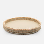Orsay Leather & Rattan Round Tray, Ivory, 46.5cm