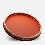 Orsay Leather & Rattan Round Tray, Mango, 46.5cm