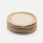 Rochelle Leather & Crochet Coaster, Ivory, Set of 6