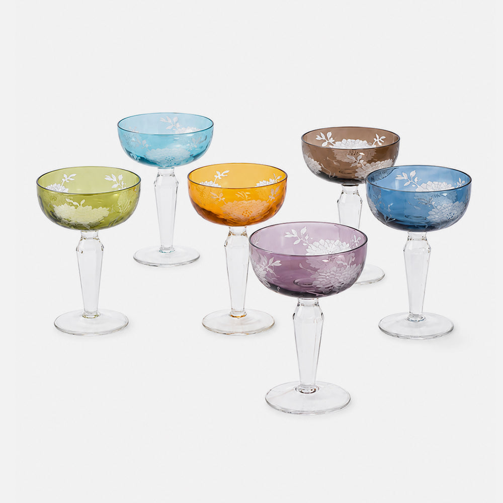 Peony Multicolour Coupe Glasses – (Set of 6)