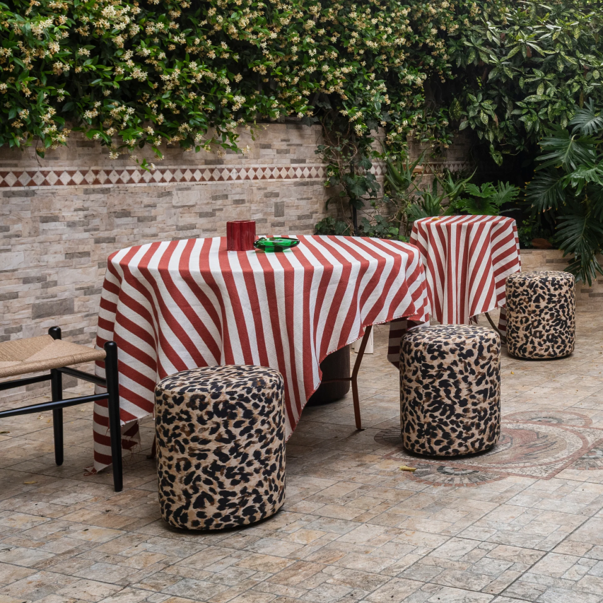 Mobile – Cotton Jacquard Leopard Round Footstool