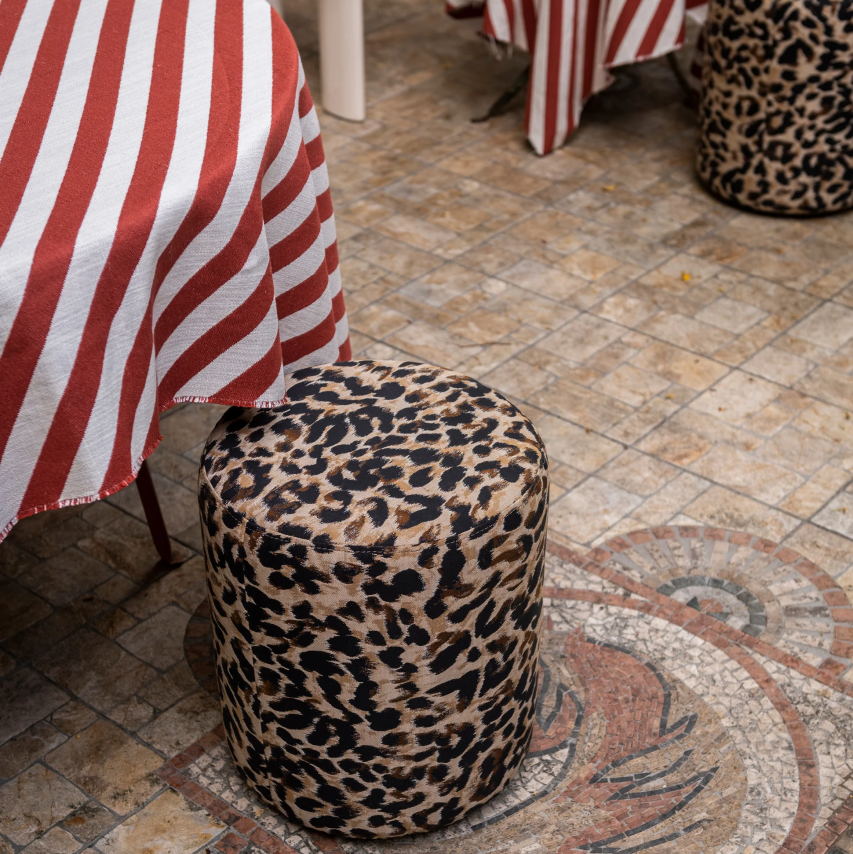 Mobile – Cotton Jacquard Leopard Round Footstool