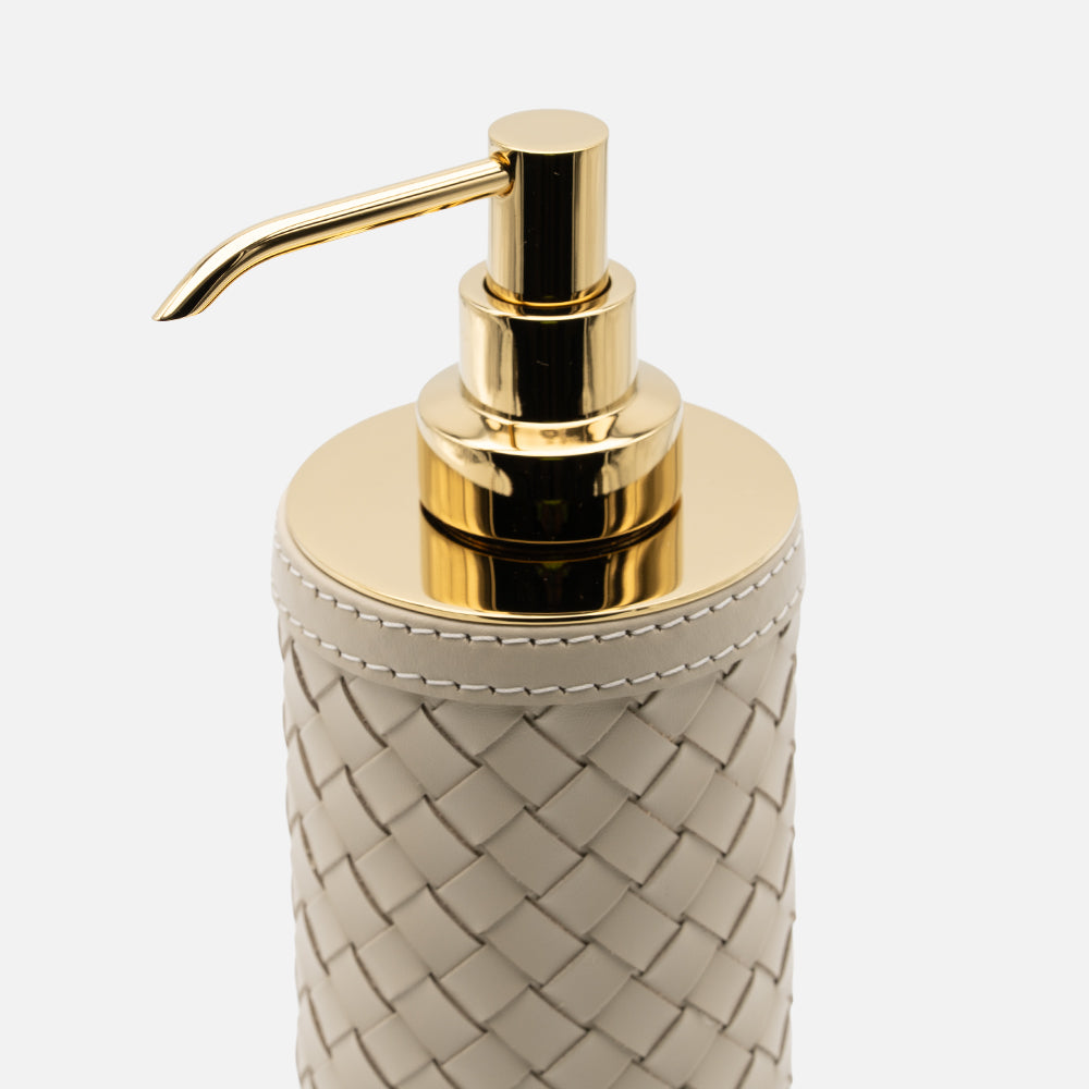 Riviere Alghero Handwoven Tall Soap Dispenser, Ivory, leather detail