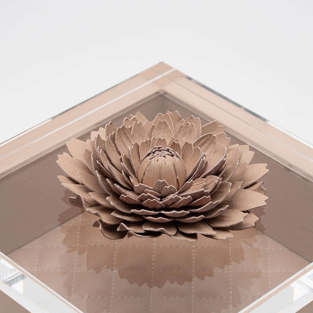 Riviere Fleur Dahlia Diamonds Square Box, Blush Pink, 17x17cm, leather detail