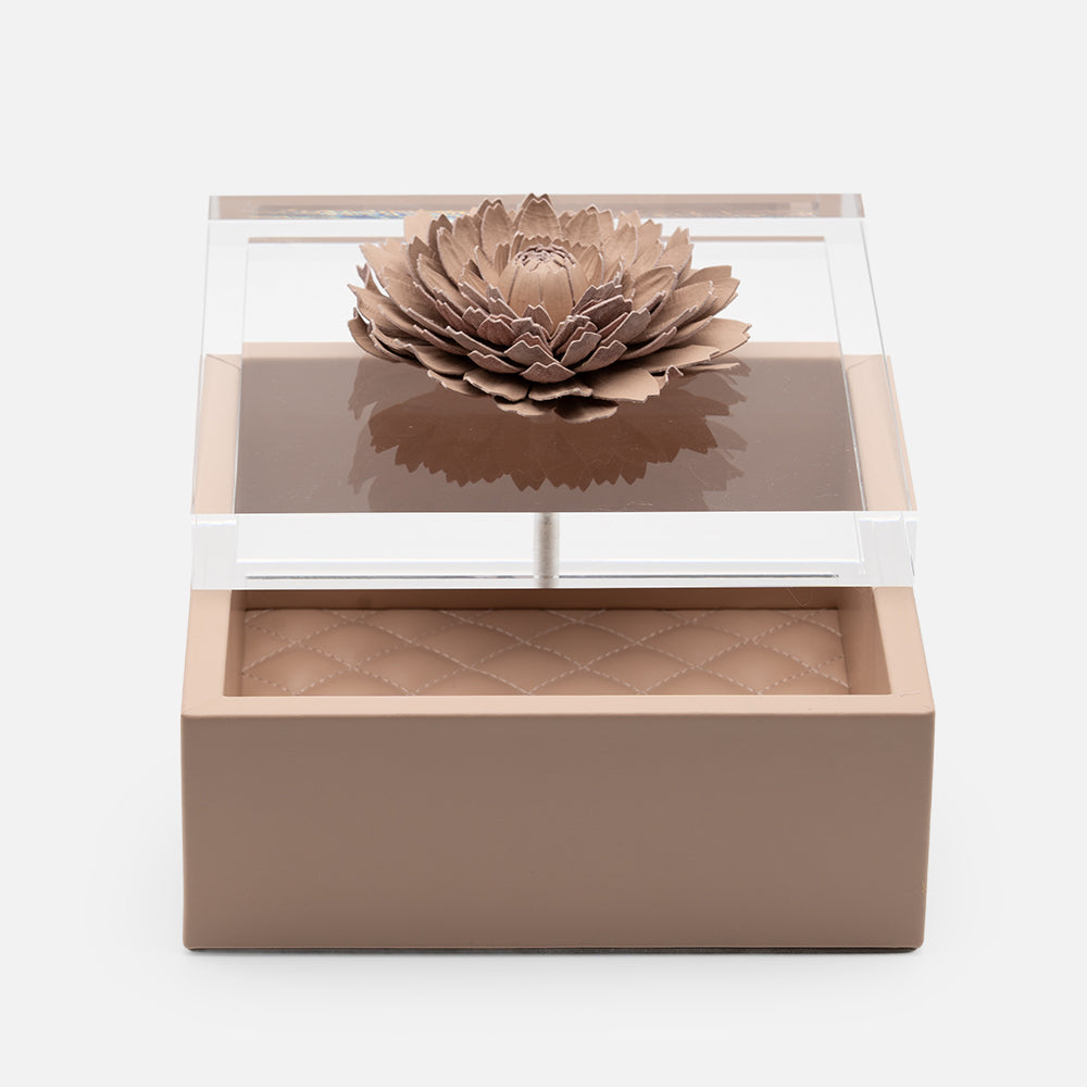 Riviere Fleur Dahlia Diamonds Square Box, Blush Pink, 17x17cm, shown open