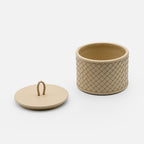 Riviere Jana Handwoven Leather Round Box, 12cm, Ivory, shown open 3