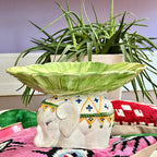 وعاء فاكهة خزفي على شكل فيل مرسوم يدويًا - صناعة إيطالية