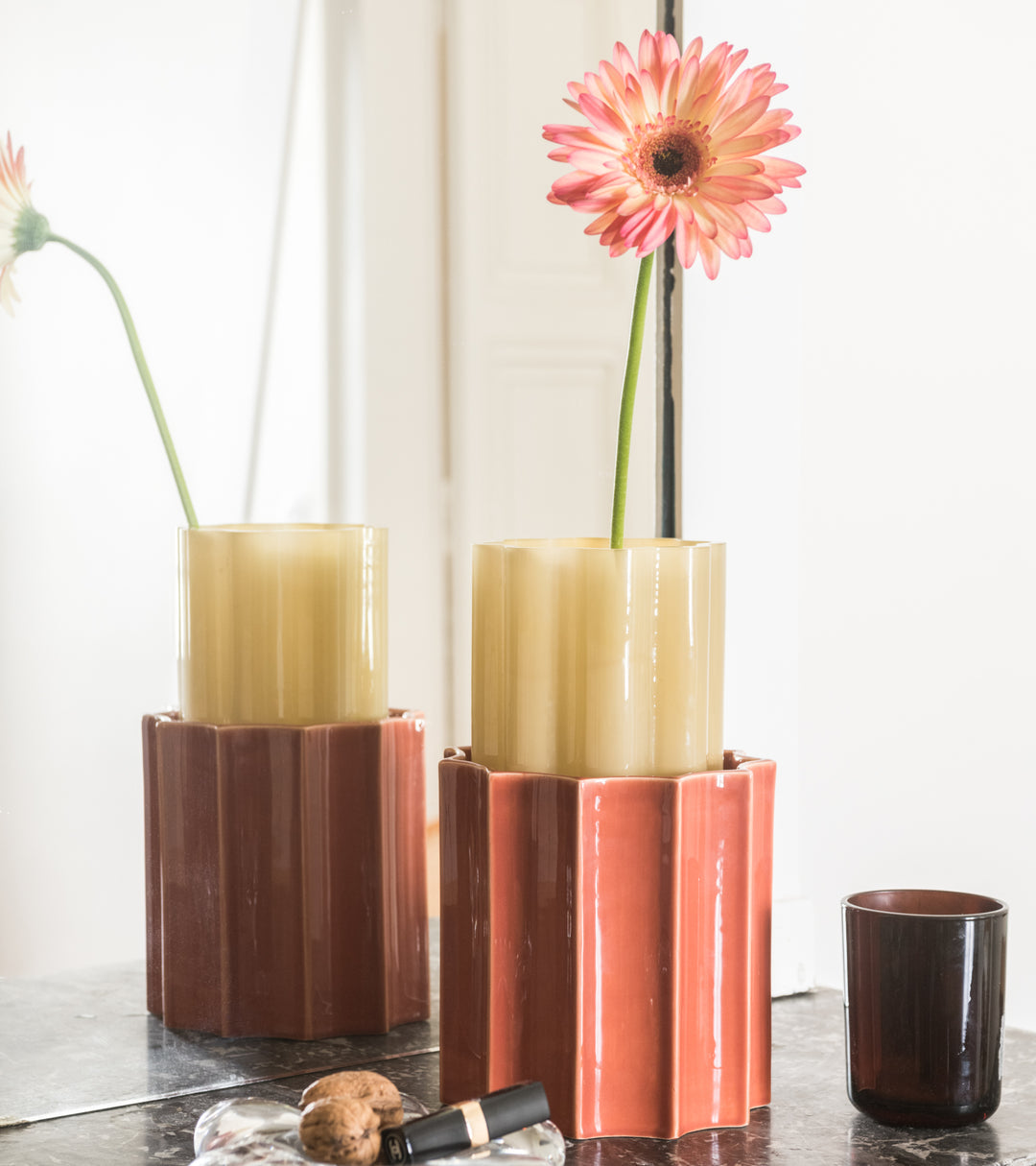 Duetto Vase, Yellow & Terracotta, 28cm