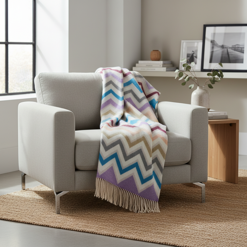 Plaid Watamu 130x190cm in wool blend zig zag