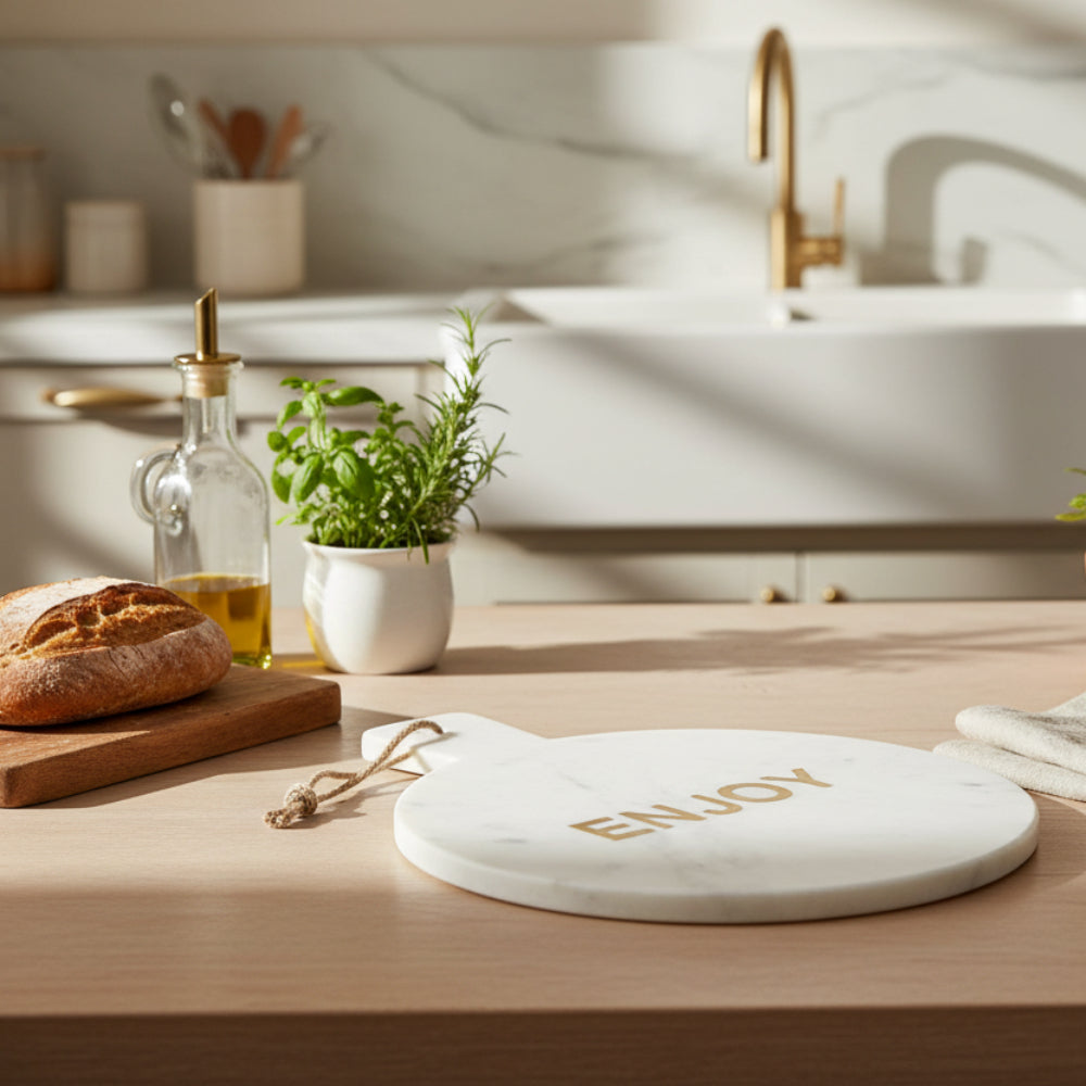 Marble Round Cheese Board – White Stone Serving Platter