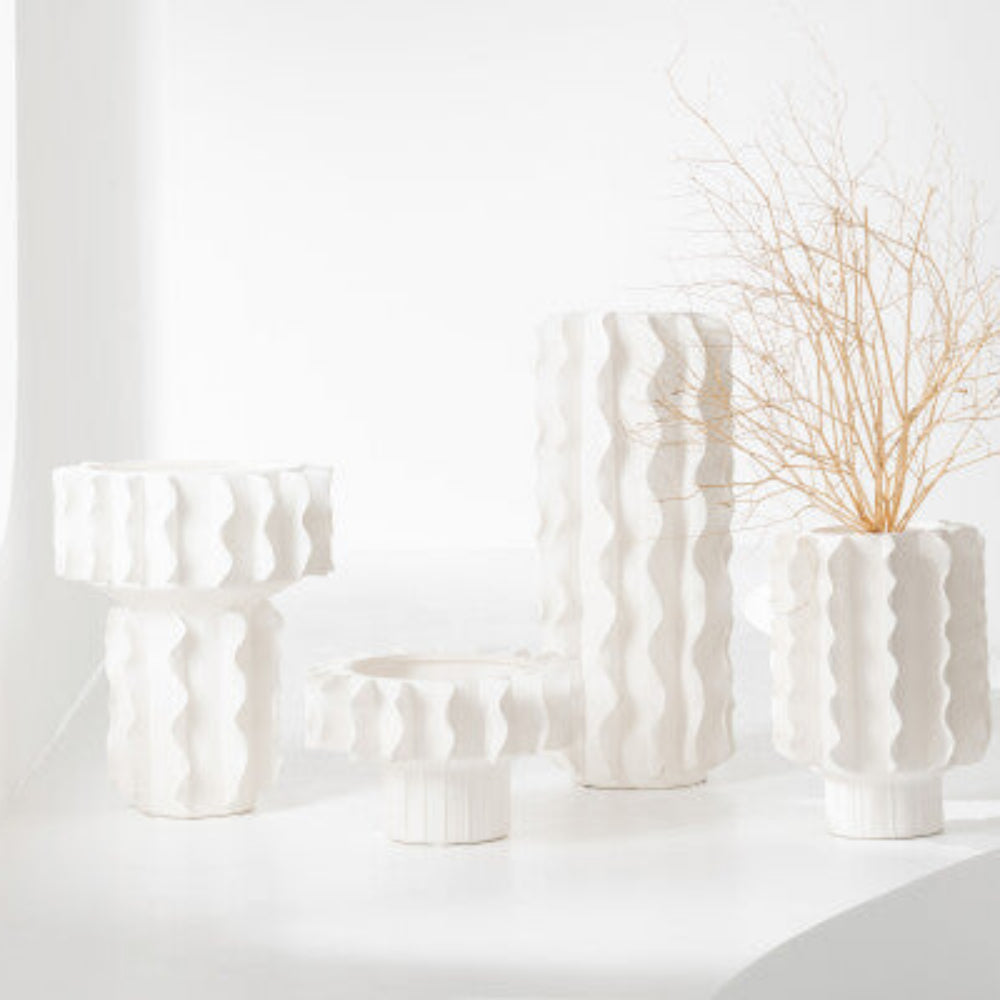 White Helix Cylindrical Ceramic Vase - White