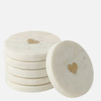 Set of 6 Heart Marble Coasters – White