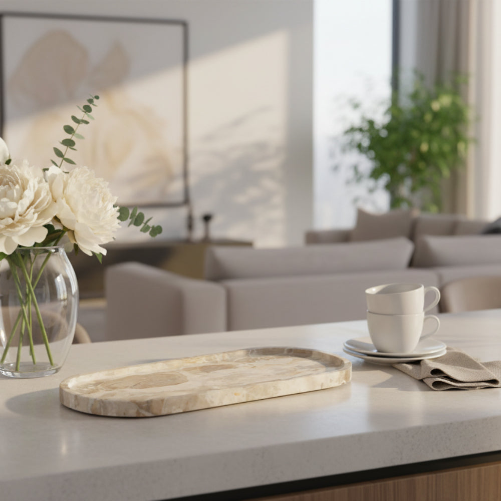 Tray Marble Beige – Rectangular Stone Serving Tray