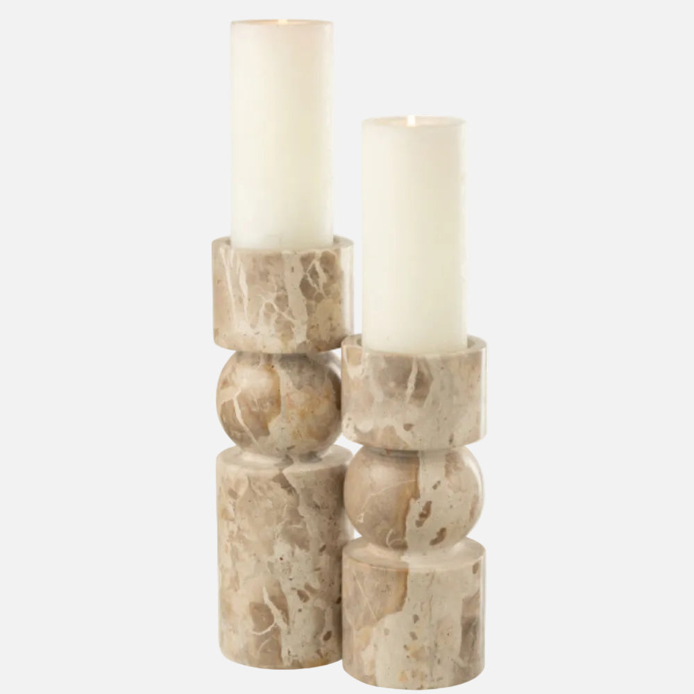 Candle Holder Marble Beige – Large Stone Pillar Holder