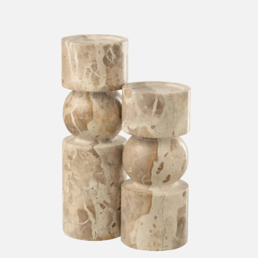 Candle Holder Marble Beige – Large Stone Pillar Holder