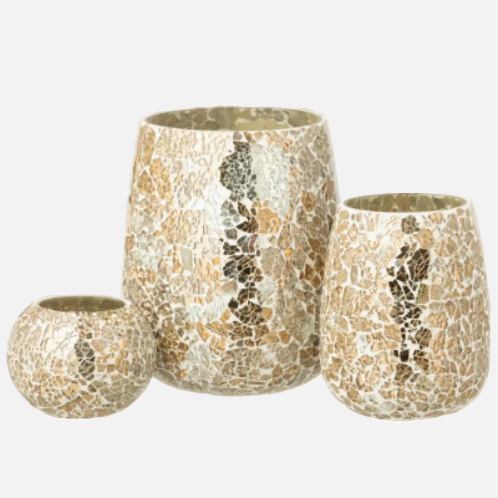 Tall Crackled Glass Candle Holder – Gold Decorative Lantern