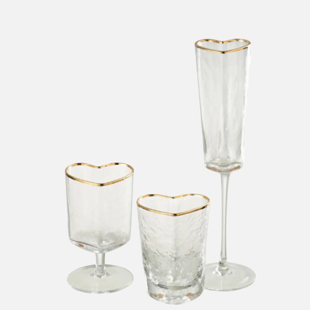 Heart Champagne Glasses – Gold & Transparent