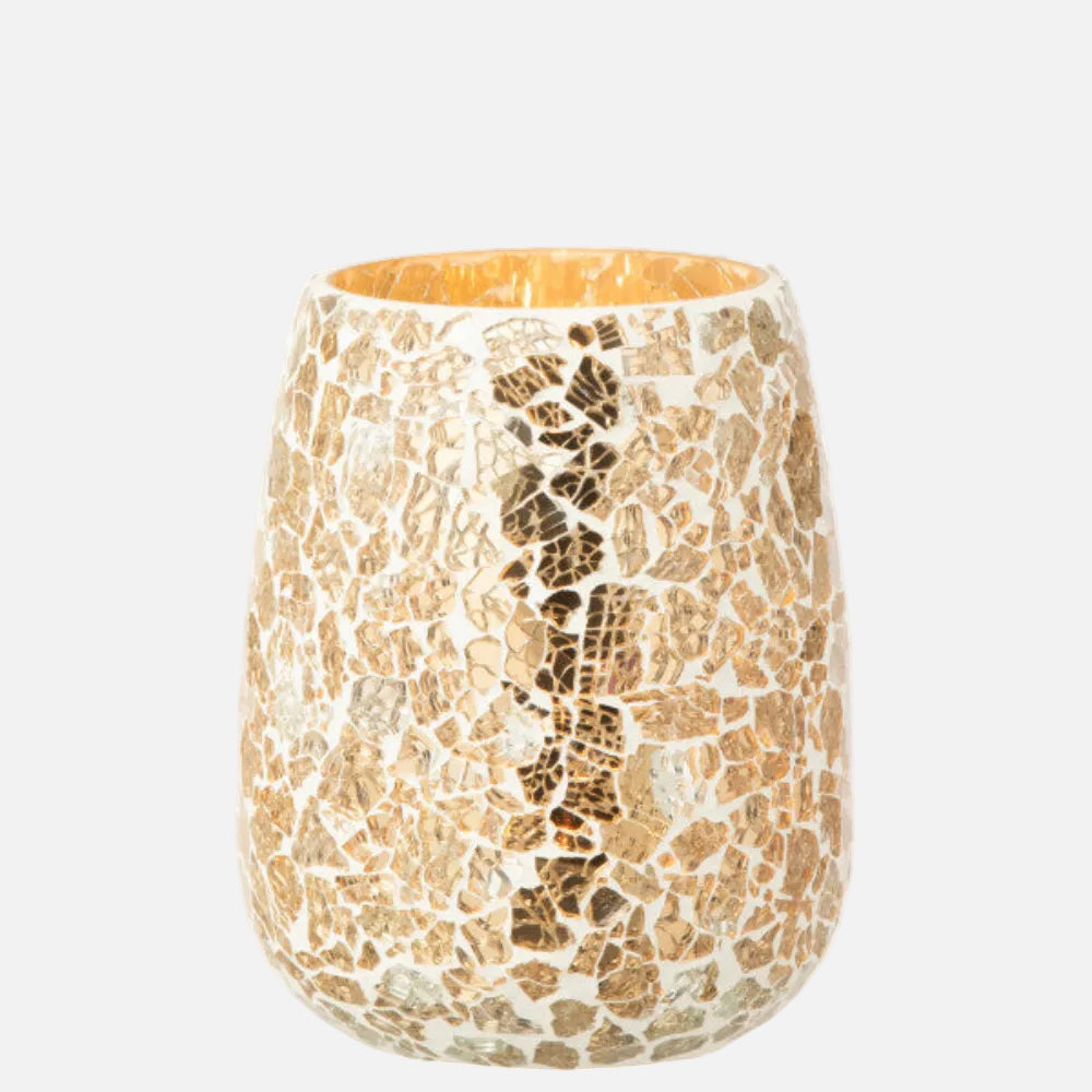 Crackled Glass Candle Holder – Gold Decorative Candle Light