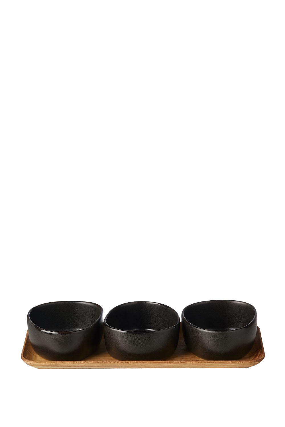 ​Set of 3 Organic Bowls on Teakwood Board, Titanium Black - Maison7
