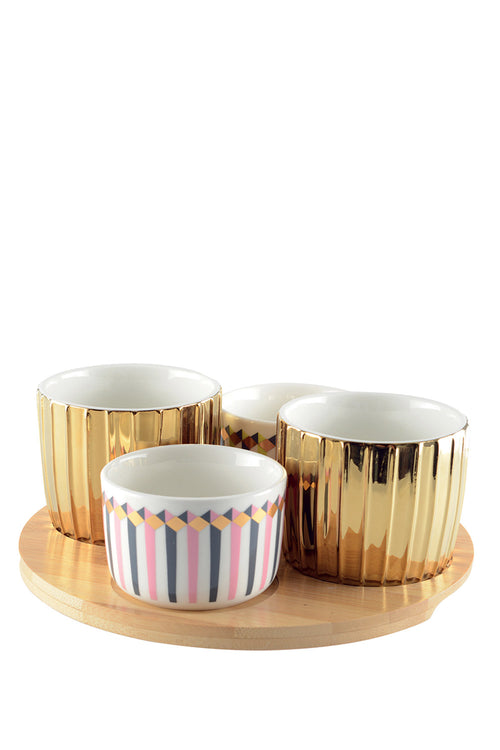 Aperitif cups with Wooden Tray, Set of 4