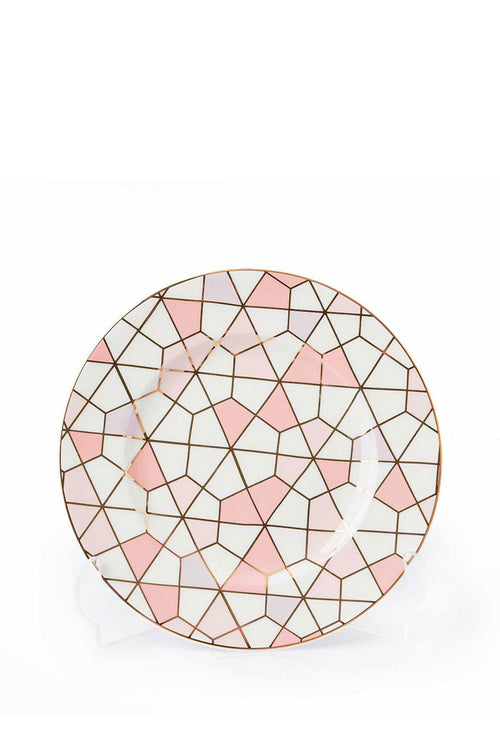 Geometric Dessert Plates, Set of 6, Pink