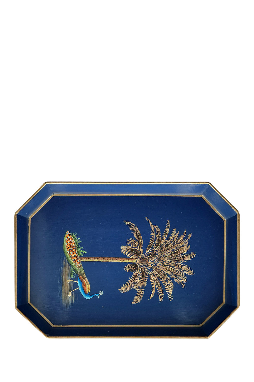 Peacock Hand-painted Tray, 43x30cm, Blue