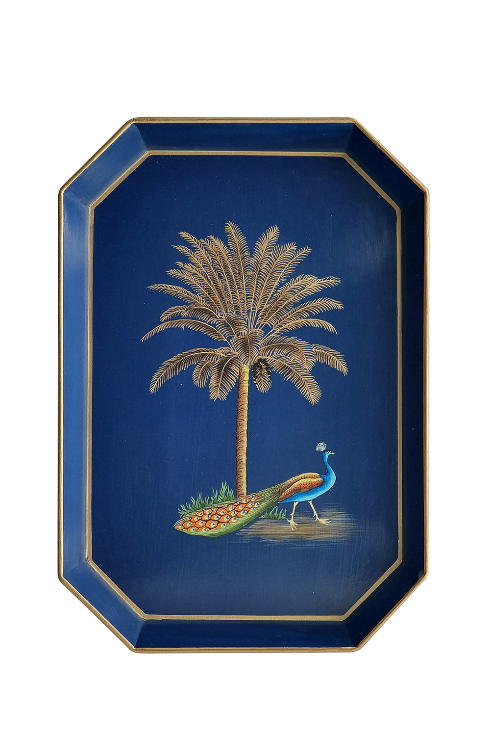 Peacock Hand-painted Tray, 43x30cm, Blue