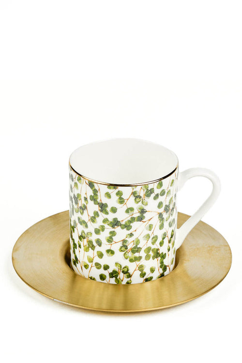 Leaves Espresso Cup with Saucer, Set of 6, Green