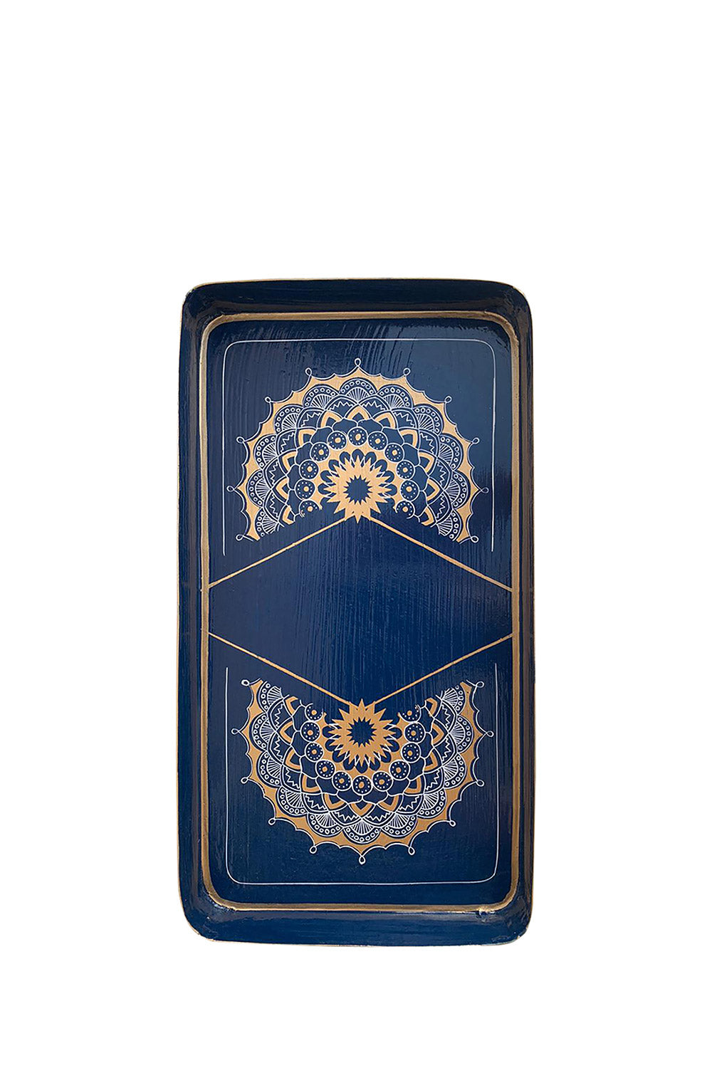 Fan Hand-painted Tray, 32x17cm, Blue