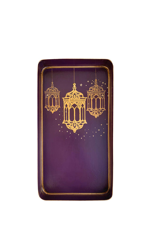 Lantern Hand-painted Tray, 32x17cm, Purple